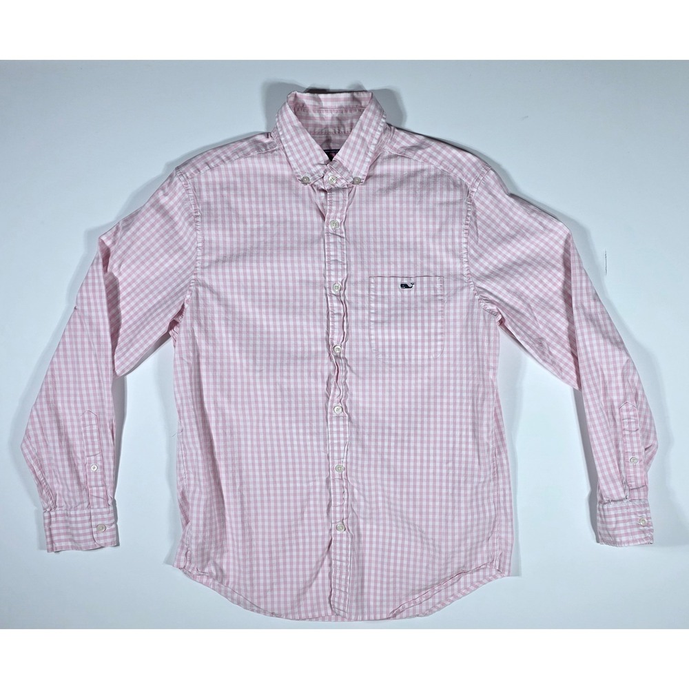 Vineyard Vines Mens Classic Fit Tucker Shirt Pink Gingham Plaid Cotton Stretch M